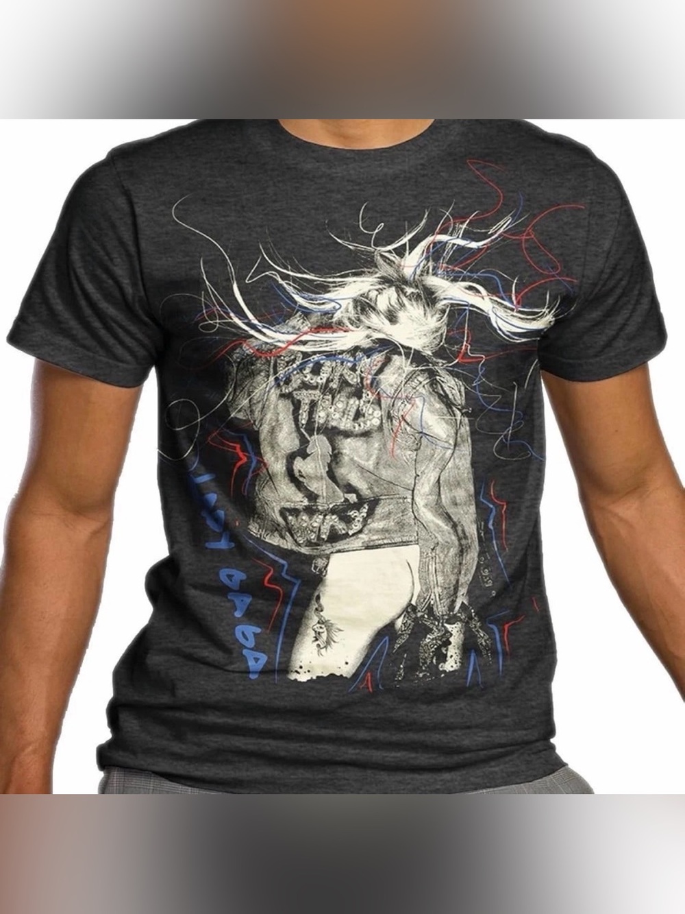 Lady Gaga Scribbles Slim Fit T-shirt XL Grey NEW “Born This Way”